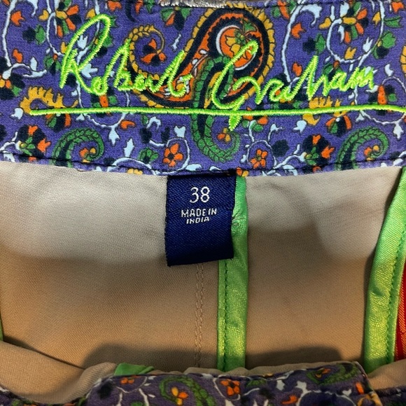 ROBERT GRAHAM COTTON KHAKI CHINO FLAT FRONT PAISLEY CONTRAST SHORTS - Picture 8 of 10